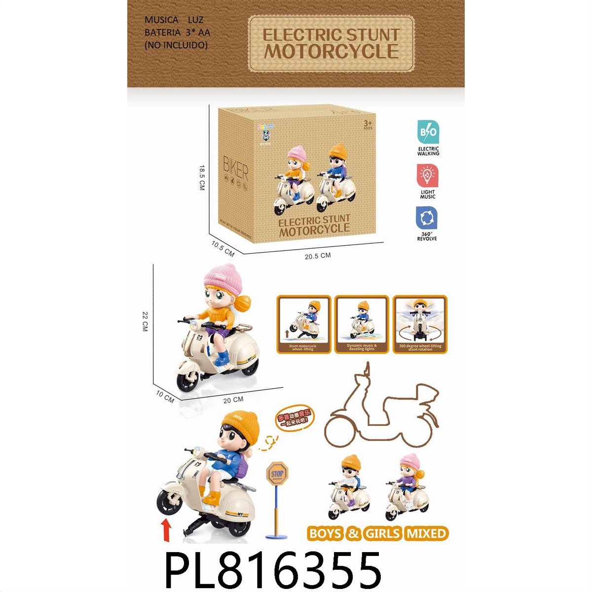 MOTO ACROBATICA CON MOVIMIENTO, LUZ Y SONIDO 0938