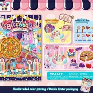 (832-9) 🎂 Set de Juego “Fiesta de Cumpleaños” con Pizza, Pastel y Dulces – Juguete Didáctico de Cocina