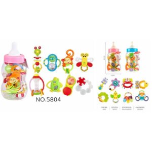 MODELO 5804- 5809 Set de 6 Sonajeros y Mordedores Premium en Estuche Biberón