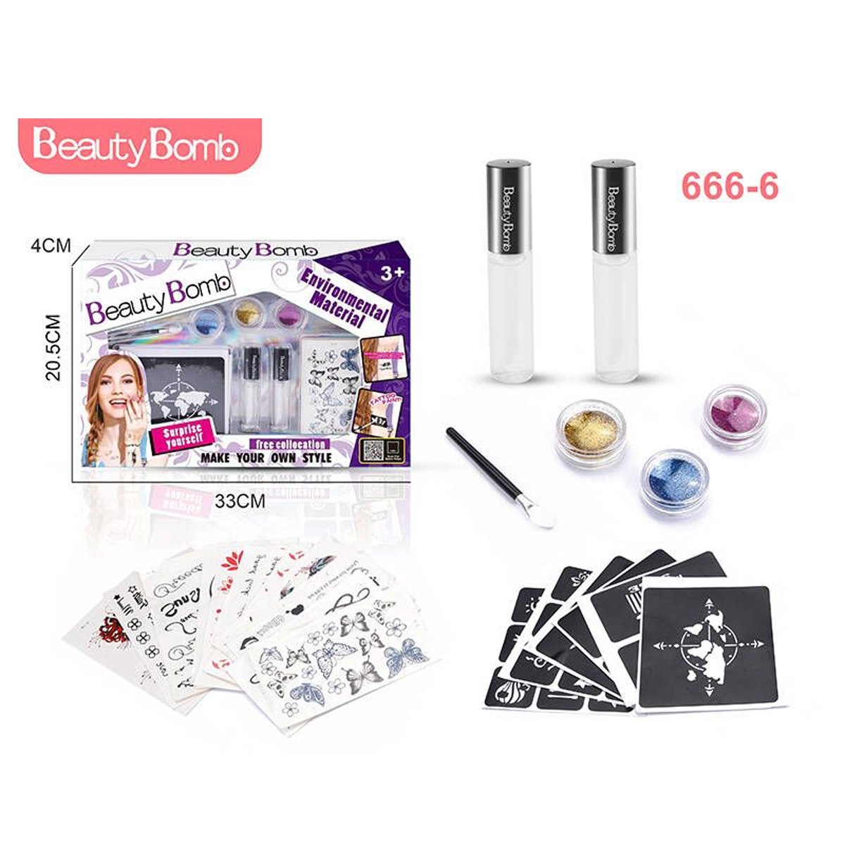 Kit de Tatuajes con Brillantina 666-6 COSMETICOS