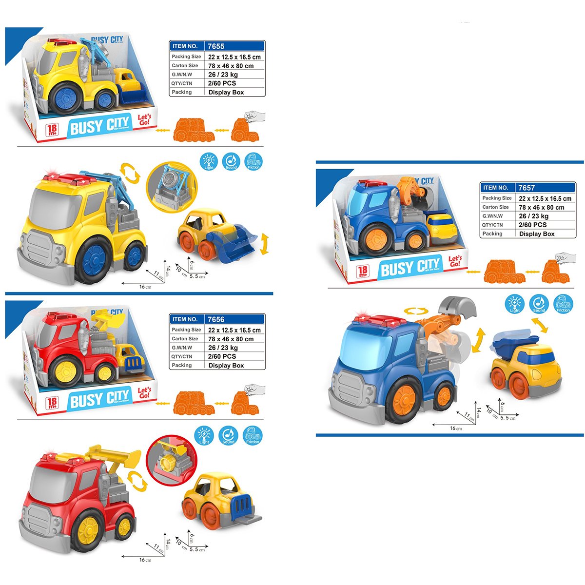 MODELO 7655 Camiones de Rescate y Grúa Fricción Busy City