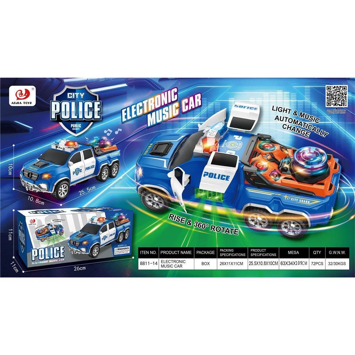 CARRO DE POLICIA 360° CON LUZ Y SONIDO 8811-14