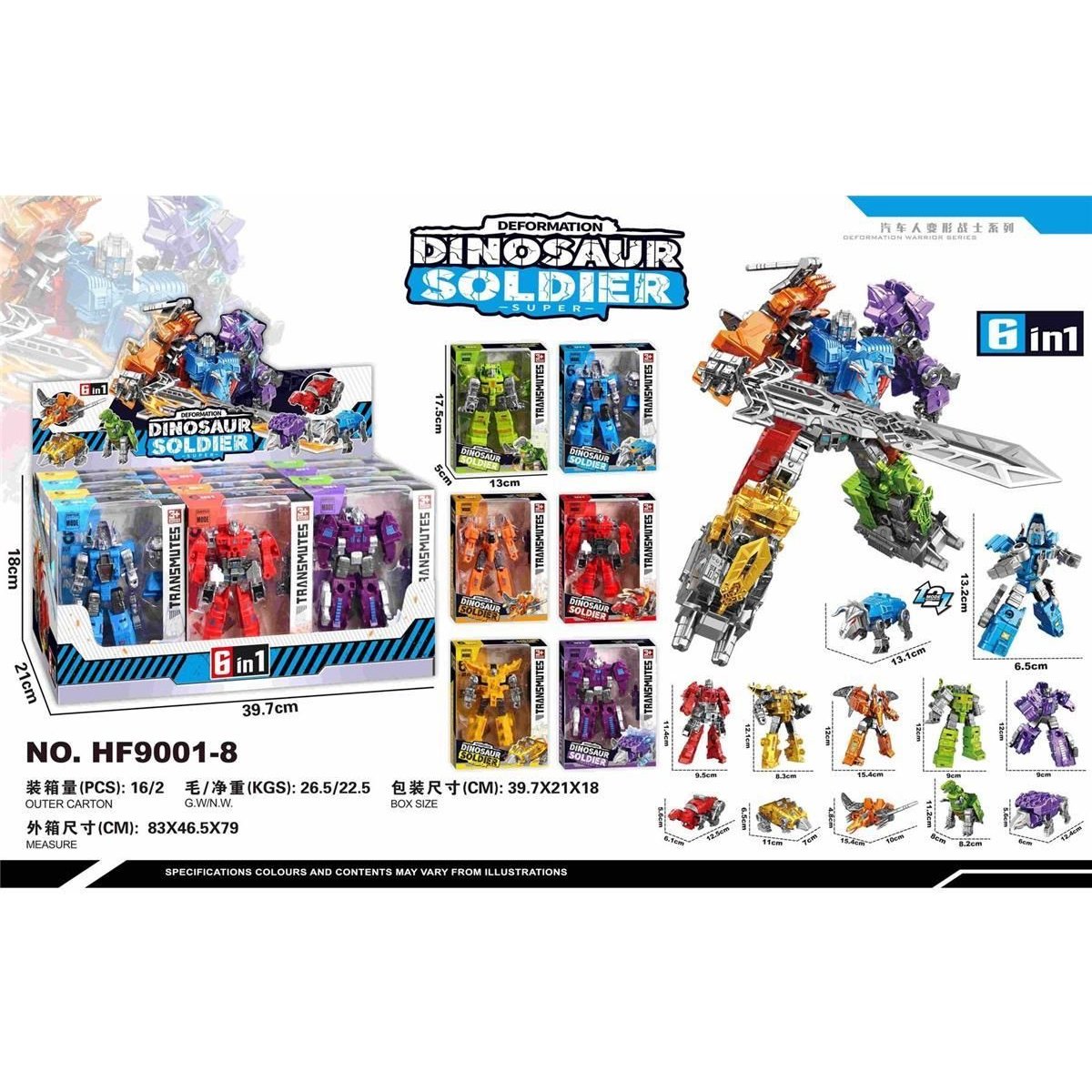 MODELO HF9001-8 Set de Deformación DINO-SAUR SOLDIER 6 en 1