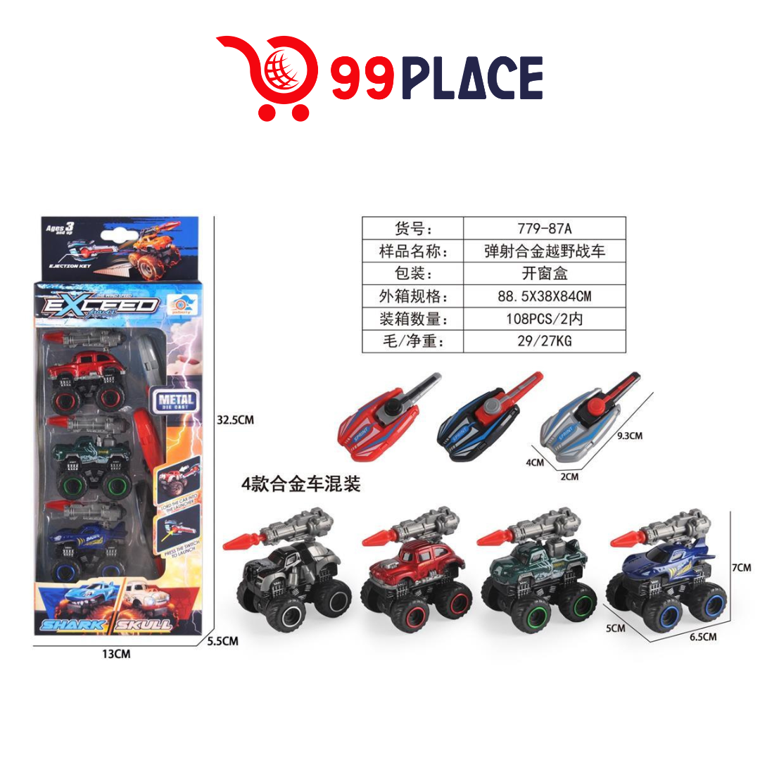 🚙 Modelo 779-87A – Set de Carros Todoterreno de Metal con Lanzadores