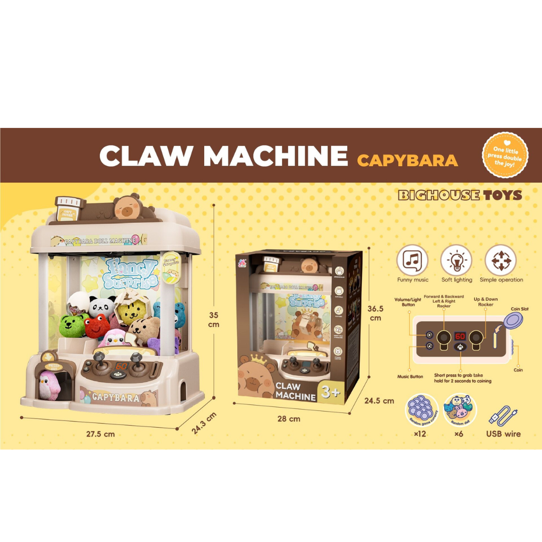 3376 – Máquina de Garra “Capybara” con Música, Luz y Peluches