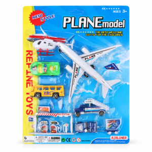 Set de aeropuerto modelo 6653 con avión, helicóptero y vehículos en empaque azul