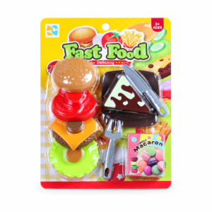 Set de comida de juguete Fast Food modelo 699-51 con hamburguesa, pastel y utensilios