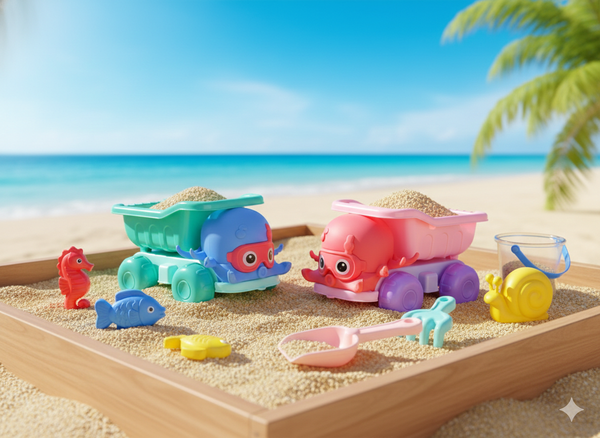 (C537)-Camión de Playa con Accesorios para Arena – Set de 6 Piezas