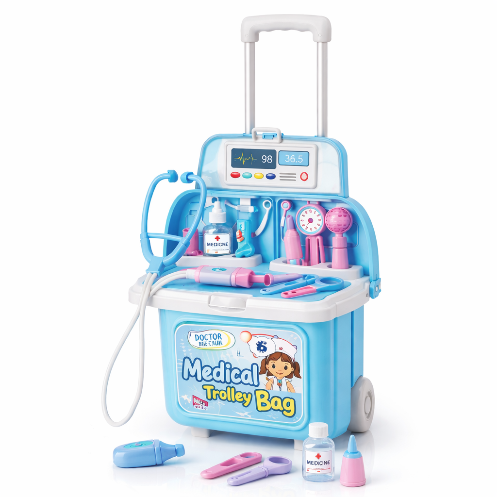 9988-10 Maleta Médica con Carrito para Niños – Set Doctor Trolley Bag con Accesorios