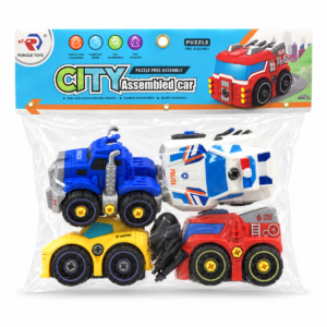 Set de cuatro vehículos armables City Assembled Car modelo RL589-28D en su empaque