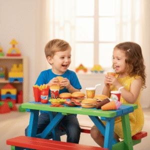 (XJ391)-Set de Comida Rápida de Juguete Infantil – Hamburguesas, Papas y Helados