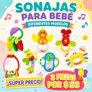 (1303-1305-1306) Set de Sonajas y Mordederas Sensoriales para Bebé (3 Piezas)