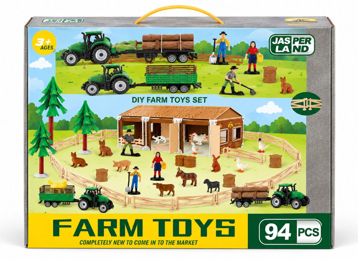 5279-64 granja de 94 piezas en caja sobre fondo blanco