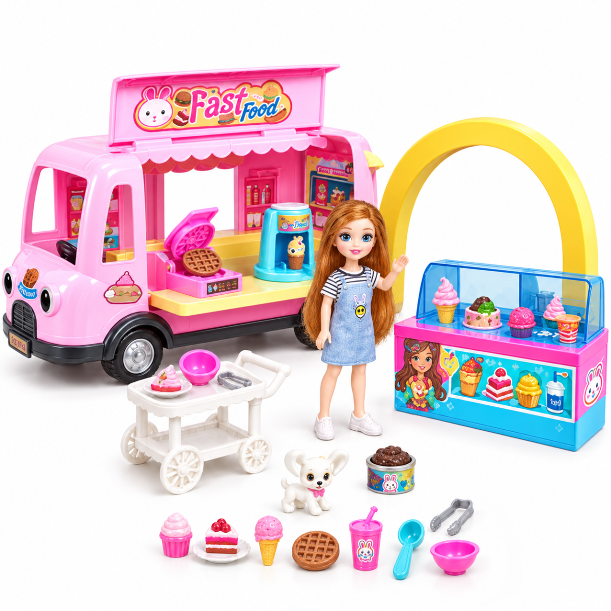 7026 Muñeca con carrito de postres y accesorios