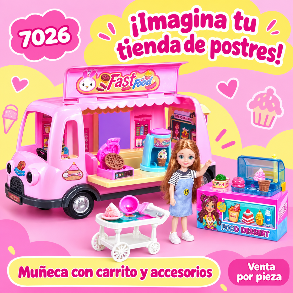 7026 Muñeca con carrito de postres y accesorios - Imagen 4