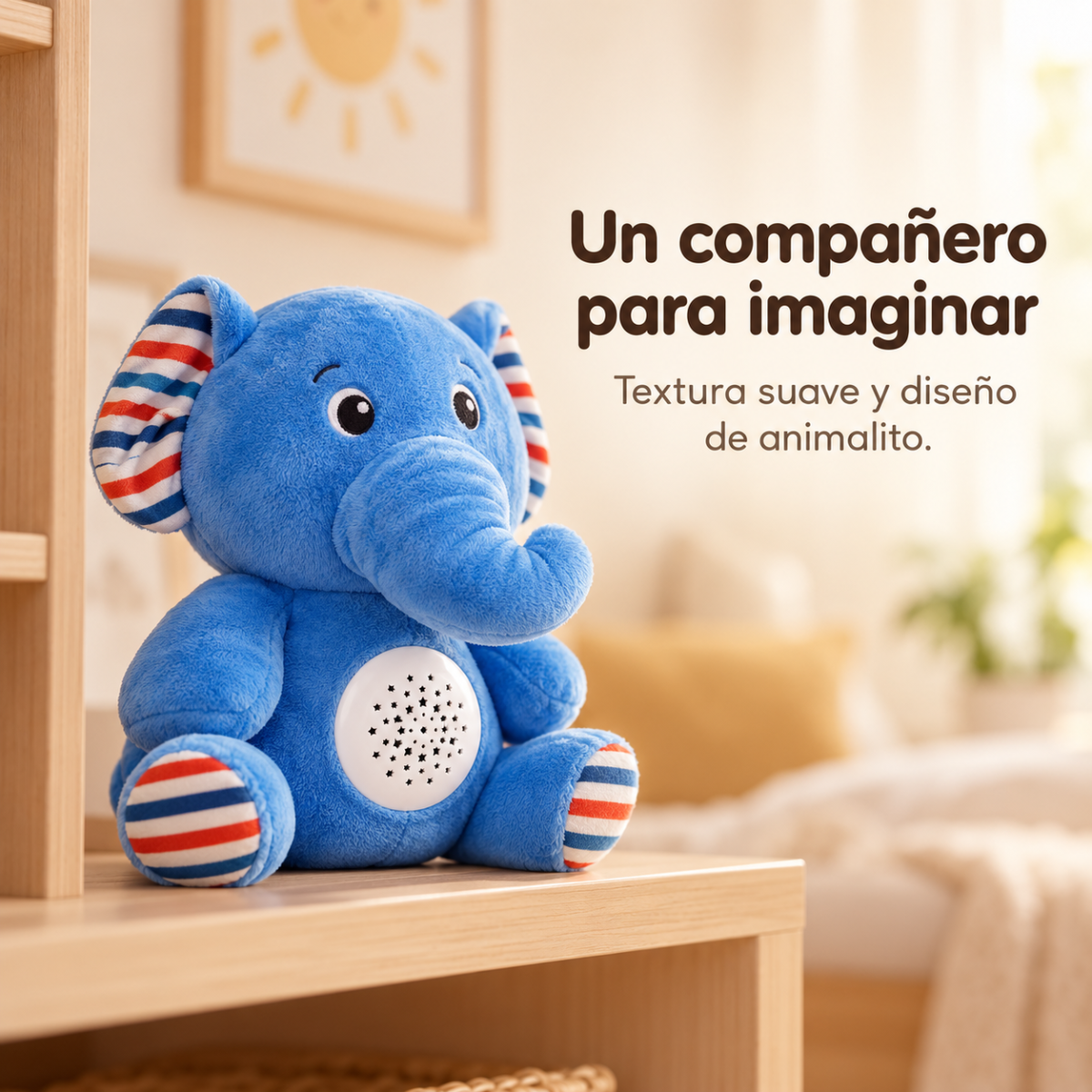 Peluche FM666 desde una perspectiva lateral en ambiente