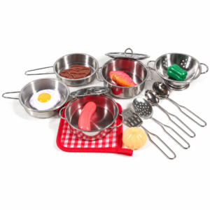 (555-BX053) Utensilios de cocina de juguete con ollas y alimentos