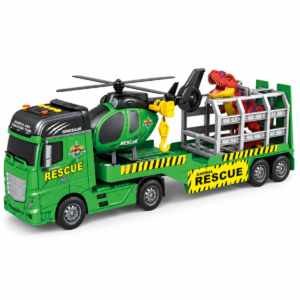 Camión de rescate 666-72F con dinosaurio y helicóptero