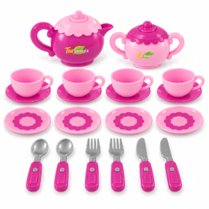(LY8660A) Vajilla de juguete rosa con tetera y accesorios