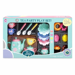 (SK17C) Vajilla de juguete pastel con tetera floral