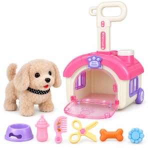 MC-1130 Perrito de peluche con transportadora y accesorios de cuidado