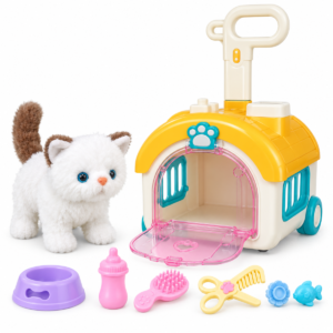 MC-1132 Gatito de peluche con transportadora y accesorios de cuidado